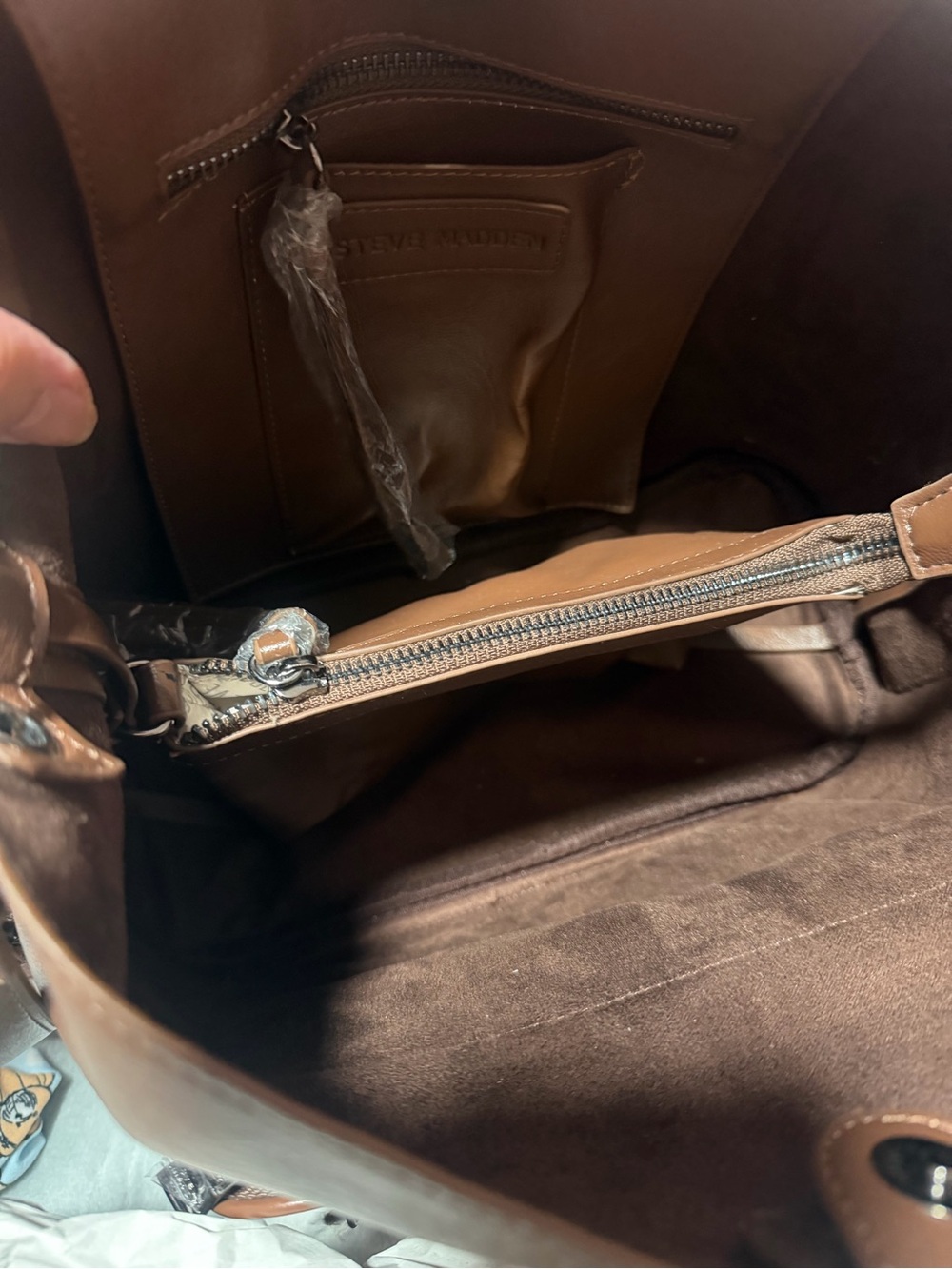 Steve Madden BKOLT Viral Chocolate Brown Leather Shoulder Satchel/Crossbody Bag - Picture 5 of 11